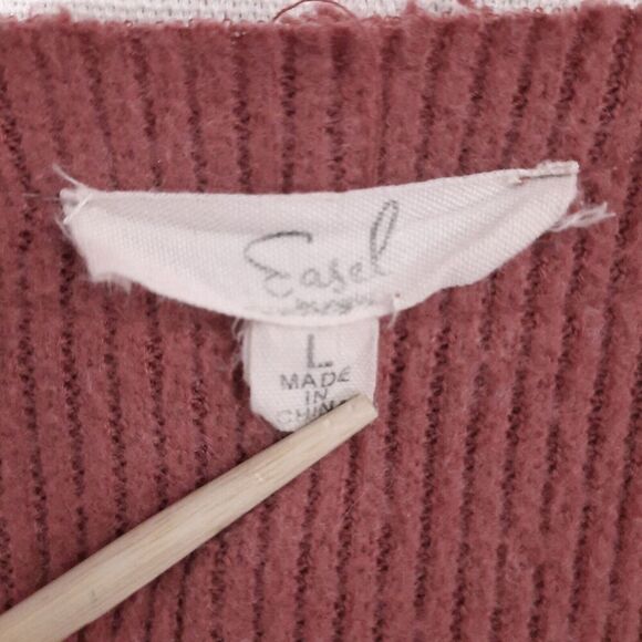 Easel Women's Oversized Chunky Knit Corduroy Boxy Sweater Size Large V-Neck - Picture 12 of 13